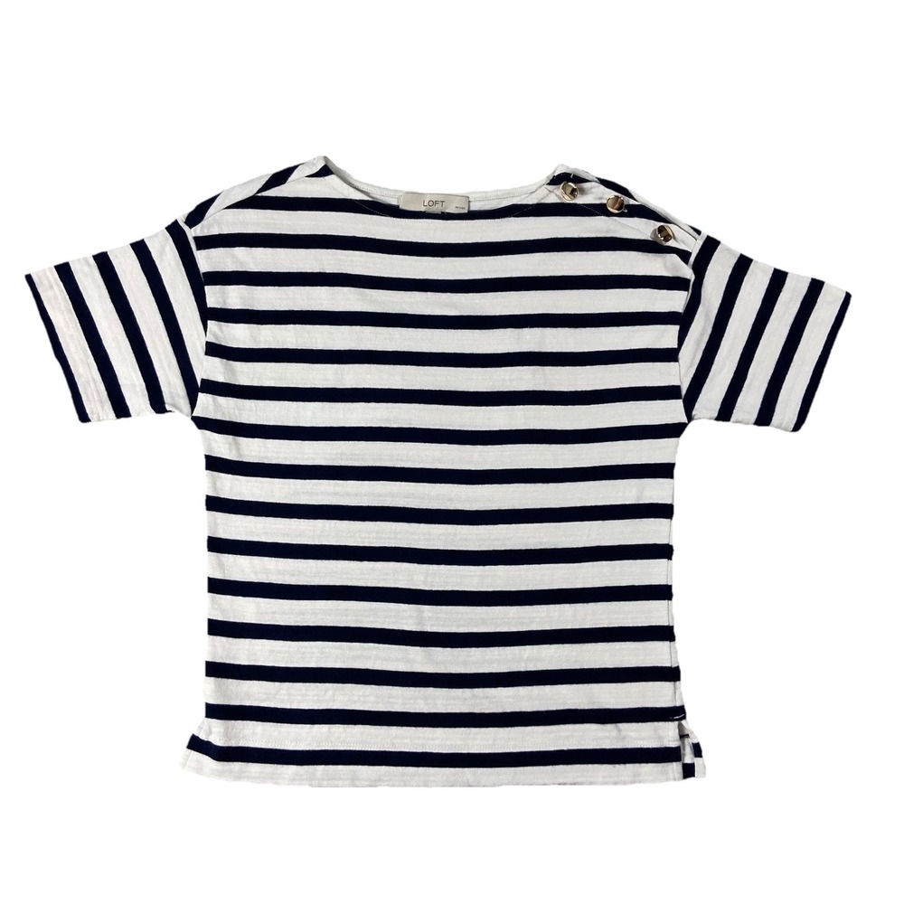 Loft Petites Cotton Short Sleeve Striped Boat Neck Tee Womens XS Petite Nautical